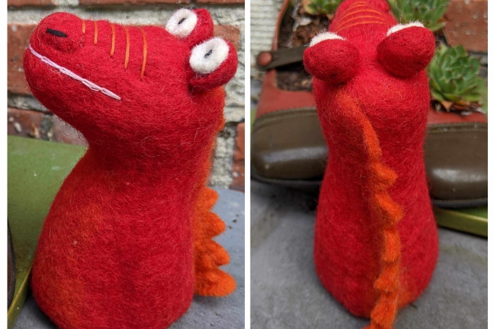 Filzdrache Collage verschiedene Blickwinkel