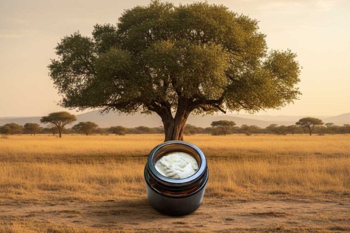 SheaSahne in Afrika mit einem Sheabaum
