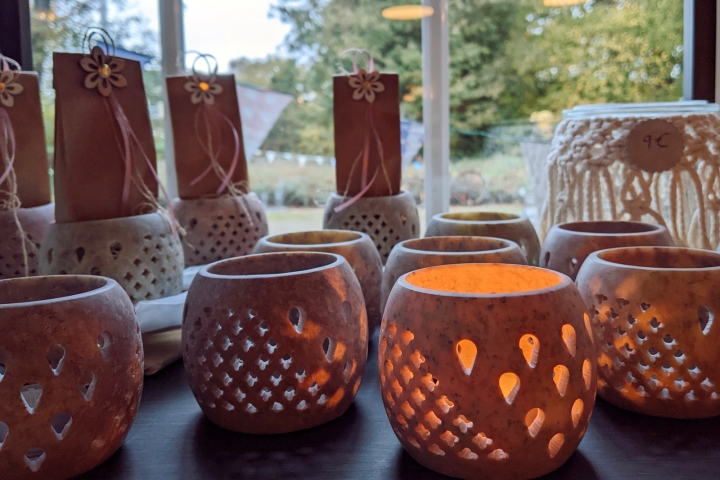 Speckstein Windlichter leuchtend